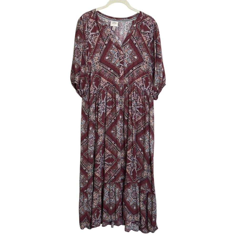 Knox Rose Womens Midi Dress XL Dusty Rose Paisley Print Short Sleeve Pockets